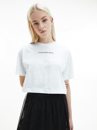 Calvin Klein Ruhák HU637660 | Calvin Klein Organic Cotton Iridescent Logo Női Póló Világos Fehér